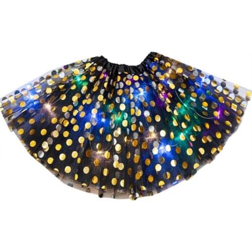 Toddler Girls LED Light Up Tutu Skirt Pleated Metallic Dot Sequins Tutu Dress D08E