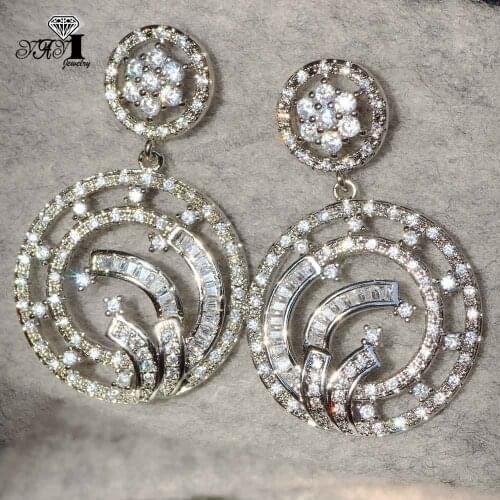 YaYI Jewelry Fashion Princess Cut 14 CT White Zircon Silver Color long Ear Earrings wedding Party tassel Earrings Gifts