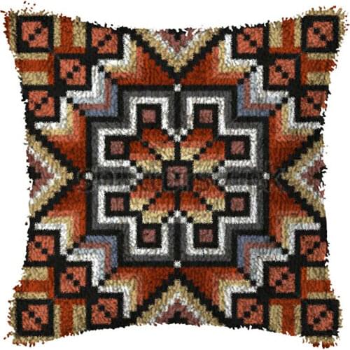 Latch Hook Cushion Cartoon lattice Pillow Case Color Canvas Acrylic Yarn Latched Hook Pillow Kits Crochet Cushion Cover