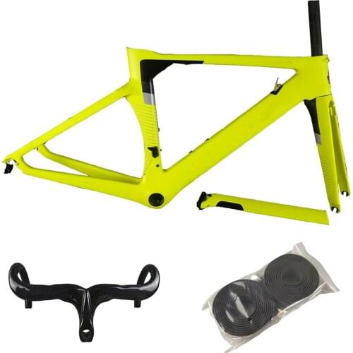Yellow Concept Frame UD Glossy Carbon Road Bike Frames Bicycle Frameset + Handlebar + Saddle + Bottle Cages C64 V3Rs Frame
