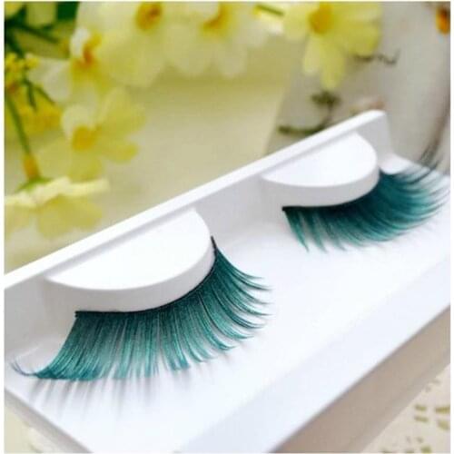1 pairs Green natural long false eyelashes cross winged lengthened exaggerated stage false eye Lashes makeup tool PC10