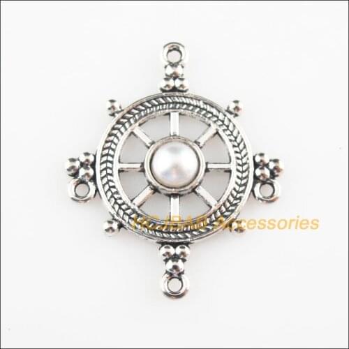 10 New Ships Anchor Charms Tibetan Silver Tone Retro White Acrylic Connectors 28x33.5mm