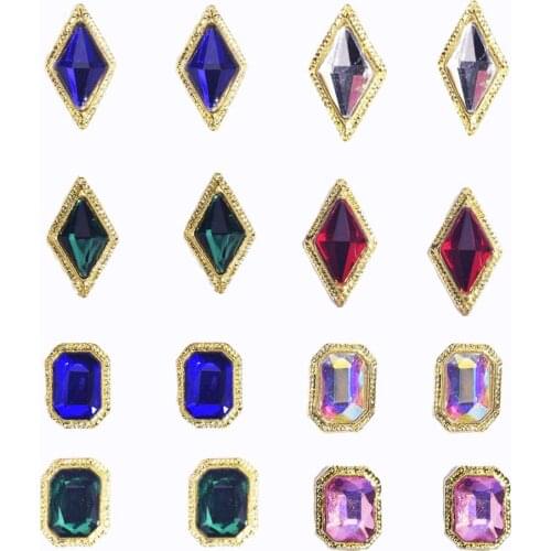 10pcs/lot Nail Art Rhinestone Rectangle Rhombus 3D Glitter Alloy Metal Decoration Jewelry Colorful Accessories Nail Charms JE394