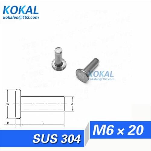 [304-M6*20]Free Shipping 50PCS 304 stainless steel M6 Series pan head solid rivets M6*20mm WITH 20MM LENGTH RIVETS