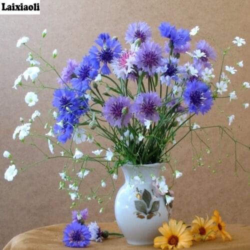 3d rhinestone beaded embroidery mosaic floral view diy diamond painting blue cornflower cross stitch set needlework home decor