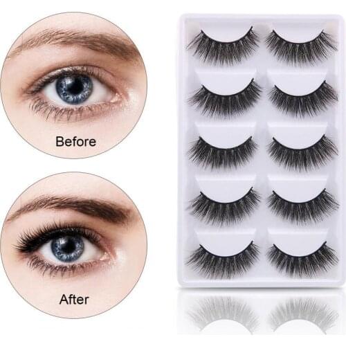 5Pairs False Eyelashes Curled Soft Fiber Makeup Extensions Eye Lashes for Ladies False Eyelashes