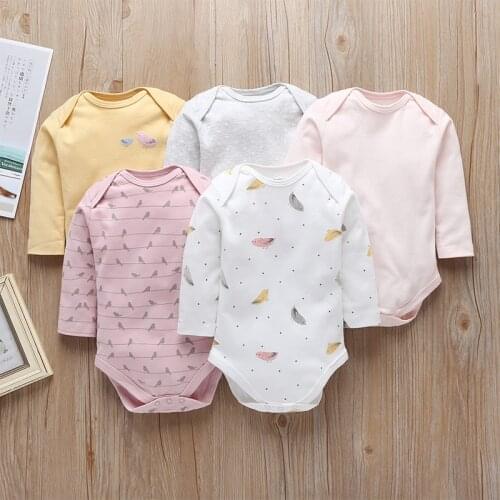 5 Pieces/lot Long Sleeve Baby Girls Bodysuits Giraffe elephant cartoon Printing Infant Clothes Cotton Newborn Jumpsuits Sets