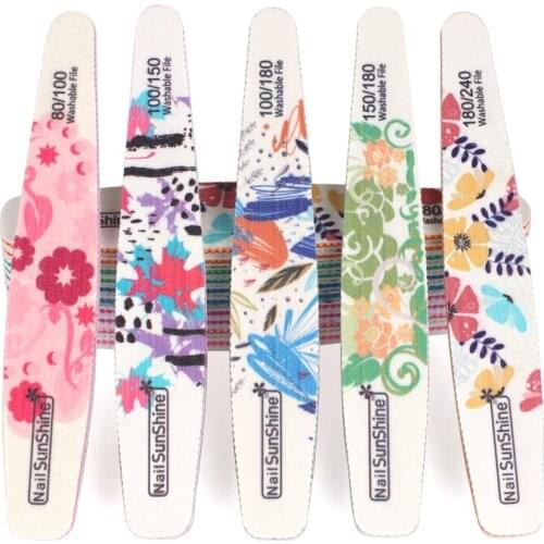 50pcs Colorful Sandpaper Nail File Double Side Lime 80/100/150/180/240 Grits UV Gel Polish Manicure Buffer Washable Diamond File