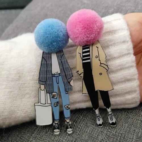 Woman Lady Cute Diy Brooch Lapel Pins High Quality Shirt Bags Acrylic Brooch Wool Ball Badges Big Brooch Girl Gifts