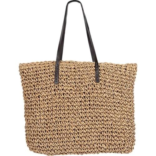 AUAU-Hot Straw Bag Women Handbag Bohemia Beach Bags Handmade Wicker Summer Tote Bags Rattan Shoulder Bags(Brown)