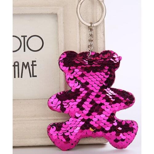 Sequins Flamingo Mickey Fawn Bear Deer Shaped Keychain for Women Glitter Key Chain Gifts Key Ring Girls Car Bag Accessories