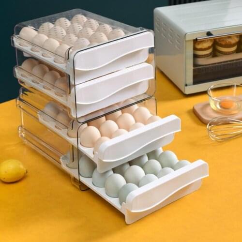 Household Egg Storage Box Drawer-Type Refrigerator Storage Box Plastic Transparent Dumpling Box Double Layer Egg Tray Organizor