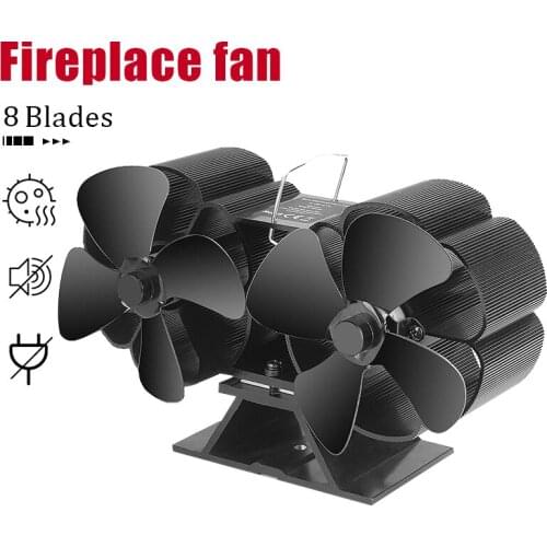 Dual Head 8 Blades Powered Stove Fan Aluminium Silent Eco-Friendly For Wood Log Burner Fireplace Fan Home Heat Distribution