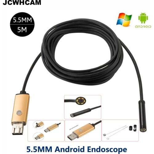 JCWHCAM 5.5mm 5m USB Android Endoscope Borescope Inspection Camera HD 6 LED 5.5mm Waterproof Car Endoscopio Tube mini Camera