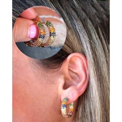 2021 Gold Filled Fashion Multi Colourful Cz Circle Mini Small Hoop Earring For Female Women Delicate Minimal Rainbow Jewelry