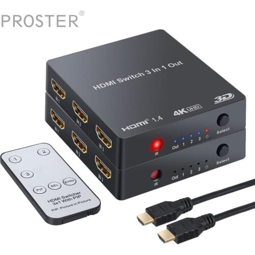 Proster 3x1 HDMI Switch with PIP Remote Control Support 4K 1080P 3D HDMI High Speed 3 port Audio Switcher dac converter