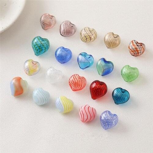 Min order 20pcs/lot color pattern print cartoon hearts shape Straight hole glass balls beads diy jewelry earring accessory