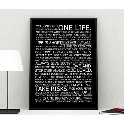 Motivational Life Quotes Canvas Wall Art Poster Black White Print Painting Decorative Picture Modern Home Living Room Decor