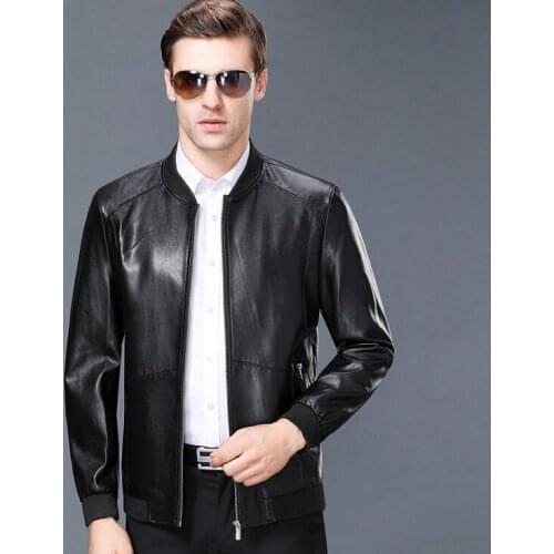 Mens leather jacket slim Middle-aged motorcycle coat men casual jackets clothes jaqueta de couro street fashion autumn winter