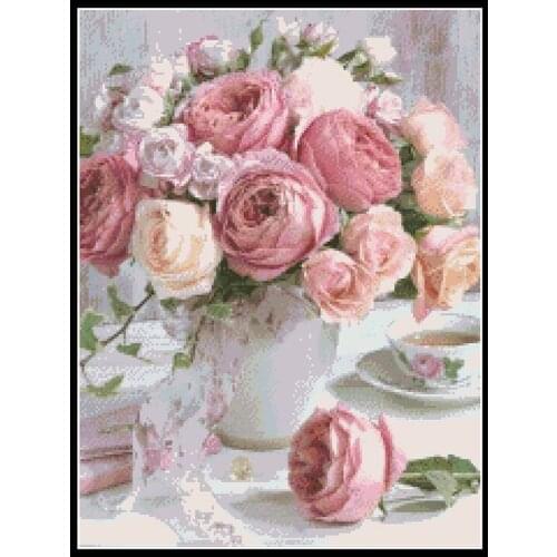 Pink Rose Vase Printed Cross Stitch Kits 11CT Flowers Embroidery Needlework Sets 14CT White Canvas DIY Home Decoration Paintings