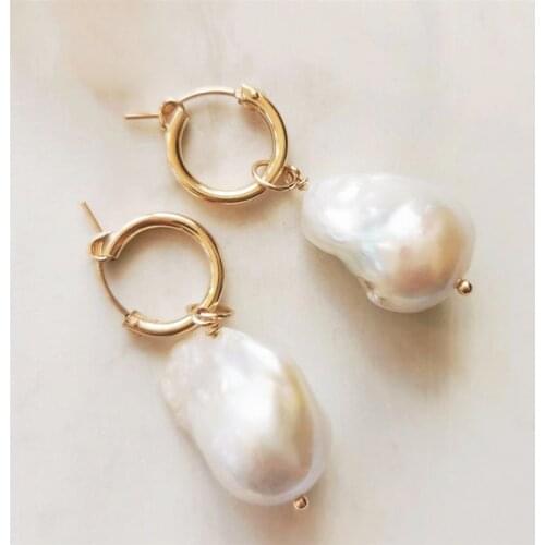 Real Natural Baroque Pearl Earrings 14K Gold Filled Fine Jewelry Hoop Earrings Brincos Pendientes Oorbellen Boho Earrings