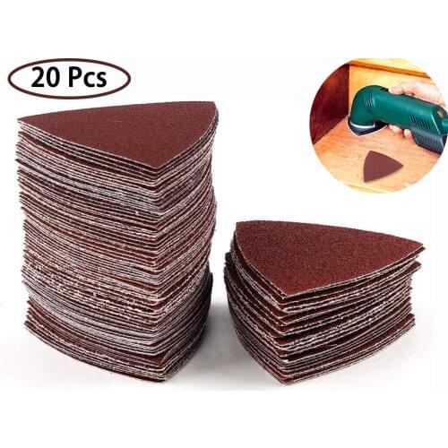 20 Piece Hook & Loop Triangle Sandpaper 80*80MM Sanding Disc Fits 3-1/8 Inch Oscillating Multi Tool Sanding Pads 40-400 Grits