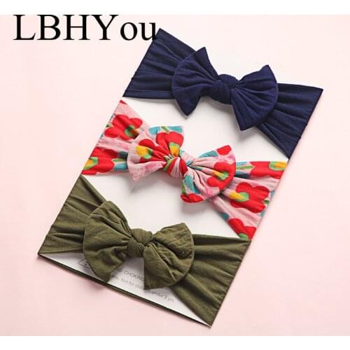 3pcs/set Newborn Baby Girls Prints Nylon Headbands Infants Toddlers Wide Bows Turban Nylon Headwraps Hairwear