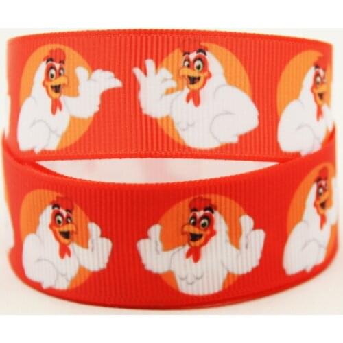 22mm 25mm 38mm 75mm chicken cartoon printed Grosgrain Ribbon party decoration 10 Yards X-04357