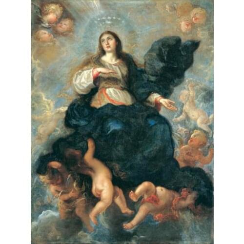 Hand Painted Oil Painting Religious Figure Art Canvas Oil Reproductions Our Mother God of MARY The Assumption with Angels