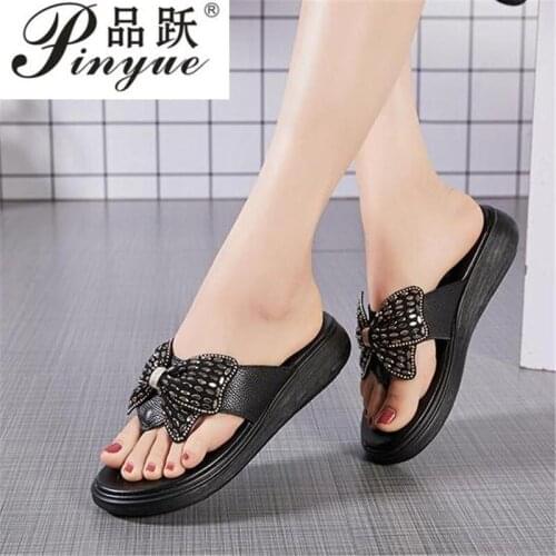 Summer Platform Flip Flops Fashion Beach Shoes Woman Anti-slip Genuine Leather Sandals Women Slippers Shoe