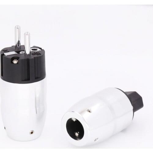 Pair aluminium Rhodium Plated AC Schuko Power Plug Connector, hifi iec female plug
