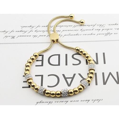 Super Beautiful Bead And Zircon Circle Adjusted Size Women Bracelet Titanium Steel Jewelry Bracelet Gift For Women And Children