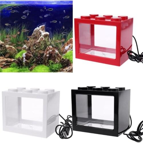 USB Mini Aquarium Fish Tank With LED Lamp Light Betta Fish Fighting Cylinder