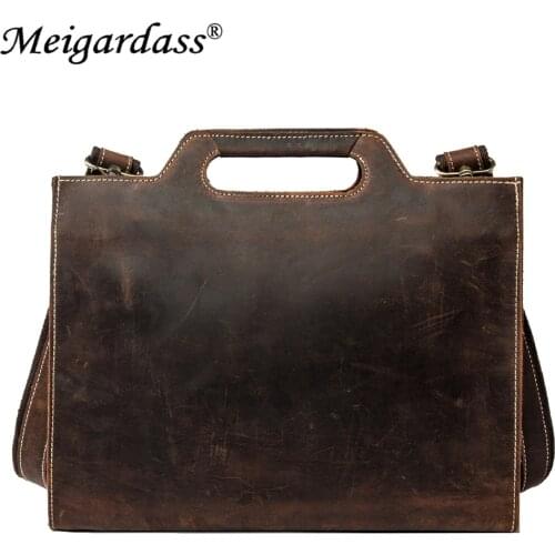 Vintage Crazy Horse Genuine Leather Business Briefcase Men Office Handbags iPad Messenger Bags For Male 13 inch Laptop Purse
