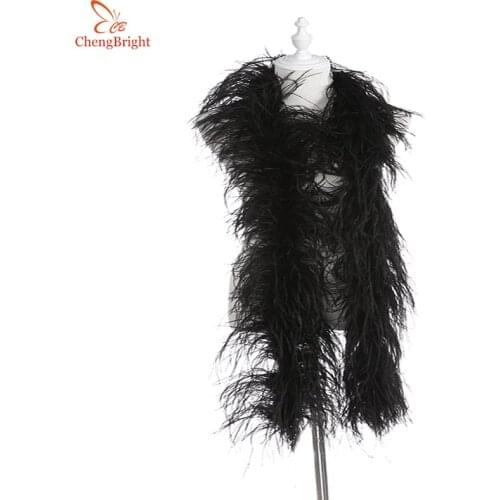 High Quality 6Layers Black Natural Ostrich Feather Boa Stage Performance Clothing Accessories Decoration Diy White Feather Boa