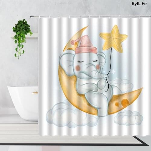 Funny Cartoon Elephant Shower Curtains Cute Penguin Childrens Bathroom Decor Curtain Sets Waterproof Bathtub Screen With Hooks