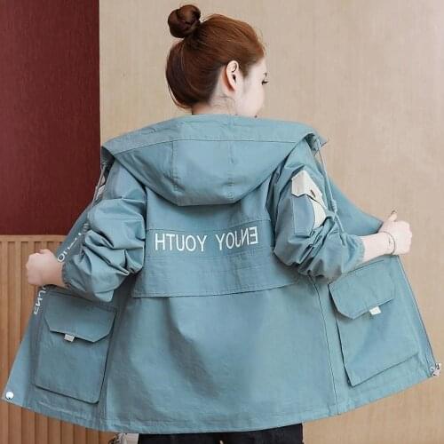 Women Jacket 2021 New Spring Autumn Women Coat Long Sleeve Casual Hooded Windbreaker Female Loose Zipper pocket Outwear