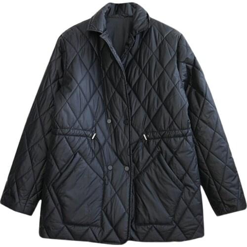 Women Solid Oversize Thin Parkas Cotton Jacket Long Sleeve Female Black Padded Overcoat aq1011