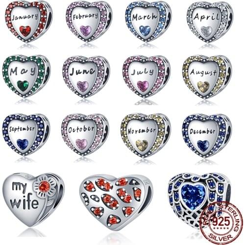 100% Real 925 Sterling Silver Blue Heart Type pandora Fit Original Bracelet&Bangle Making Fashion DIY Jewelry For Wo