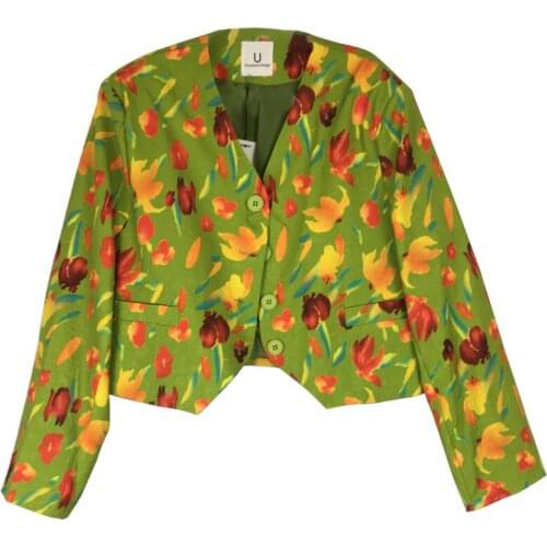 Retro Decor Jacket Womens new design top in spring 2021 colorful blazer jacket for women Print V-Neck Cotton Full