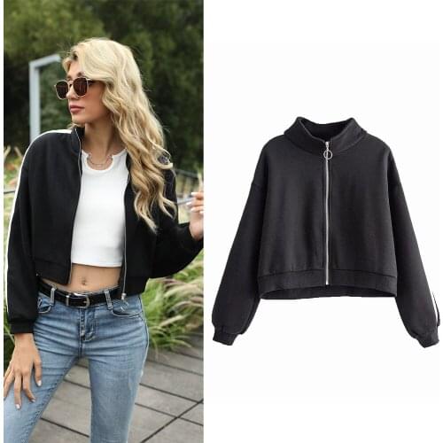 Womens Sweatshirts Za Fashion 2021 Cotton Spring Oversized Short Outfits Mujer Turtleneck Fleece Jackets Streetwear Mujer Tops