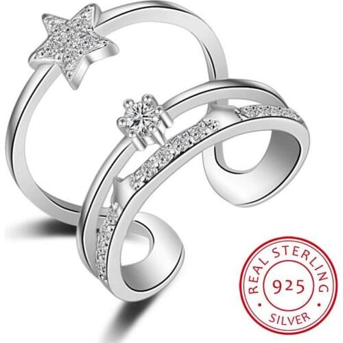 925 Sterling Silver Multi-layer Cz Zirconia Star Ring Fine Jewelry For Women Anillos Resizable Rings Bague S-r170