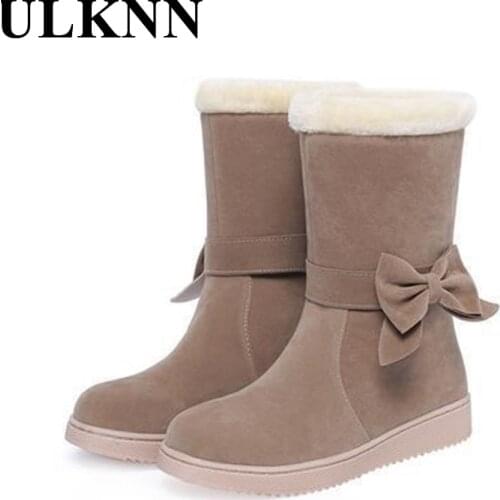 ULKNN 2020 Winter Kids Snow Boots For Students Warm Childrens Casual Shoes Anti-Slip Comfortable Bow Parent-child Size 31-40