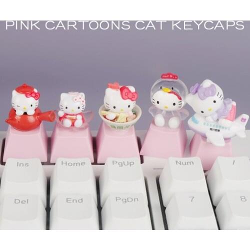 1 piece Cute pink Cartoons Cat keycaps R4 Height Personality Translucent Mechanical Keyboard Key caps For Cherry Mx Switch