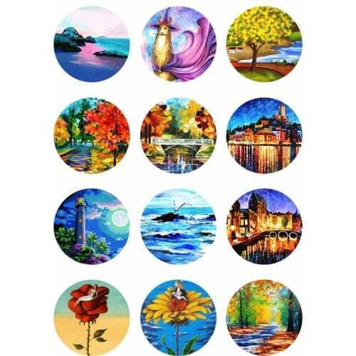 10mm 12mm 14mm 16mm 20mm 25mm 350 12pcs/lot Painting Mix Round Glass Cabochons Jewelry Findings 18mm Snap Button Charm Bracelet