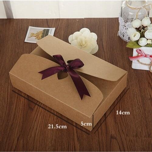 100pcs/lot 21.5x14x5cm Large Gift Box Cosmetic Bottle Scarf clothing Packaging Kraft paper Box with ribbon Underwear packing box