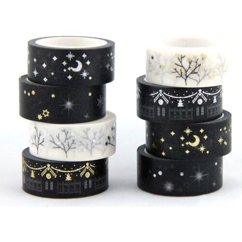 1X Black Moon Stars Washi Paper Masking Tapes 1.5cm x 5m DIY Scrapbooking Heart Stickers Gift Wrapping Sticker