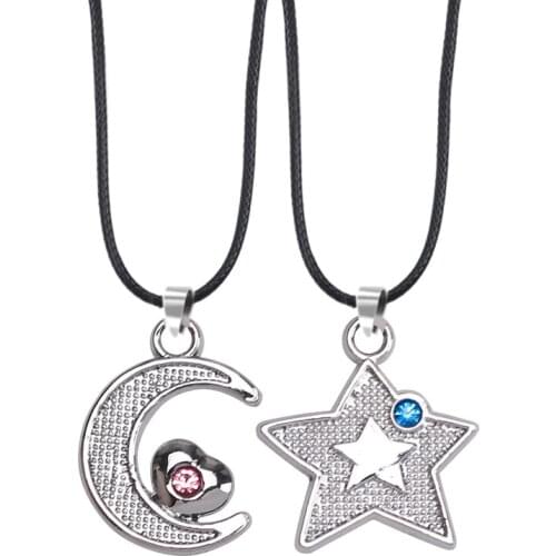 2 Pieces / Set Necklace Female Mosaic Star Moon Heart-shaped Couple Pendant Fashion Men And Women Love Memorial Jewelry Gift