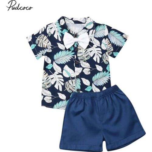 2019 Baby Summer Clothing Toddler Baby Boy Formal Suit Flower Shirt Solid Shorts Bottoms Banana Leave Print Outfits Clothes 1-7T