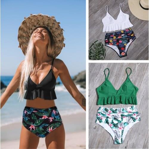 2021 Vintage Print Swimwear Women High Waist Bikini Stroj Kapielowy Damskie Biquini Mujer Banador Badpak Dames Monokini Femme